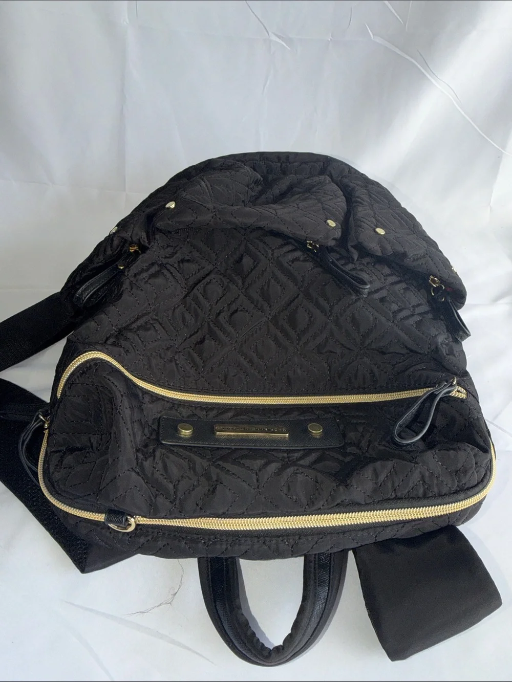 Adrienne Vittadini Black Quilted Backpack with Gold Accents